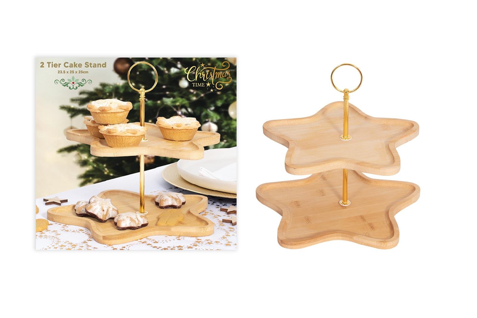 CHRISTMAS 2 TIER STAR SHAPE WOOD CAKE STAND