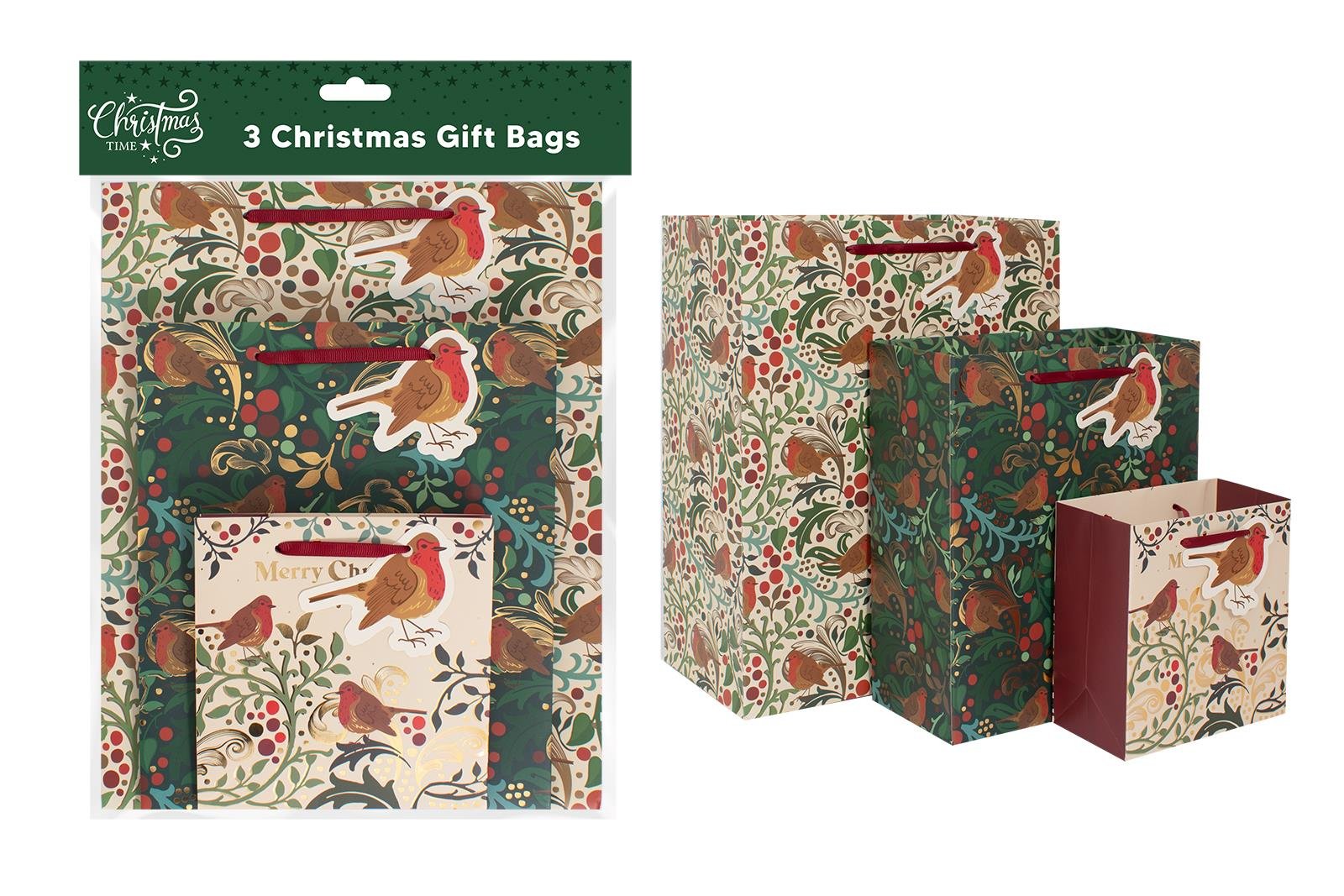 GREEN ROBIN GIFT BAGS 3PK