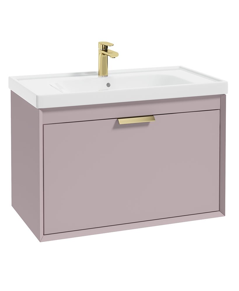 FJORD Wall Hung 80cm Two Drawer Vanity Unit Matt Cashmere Pink - Brushed Gold Handles