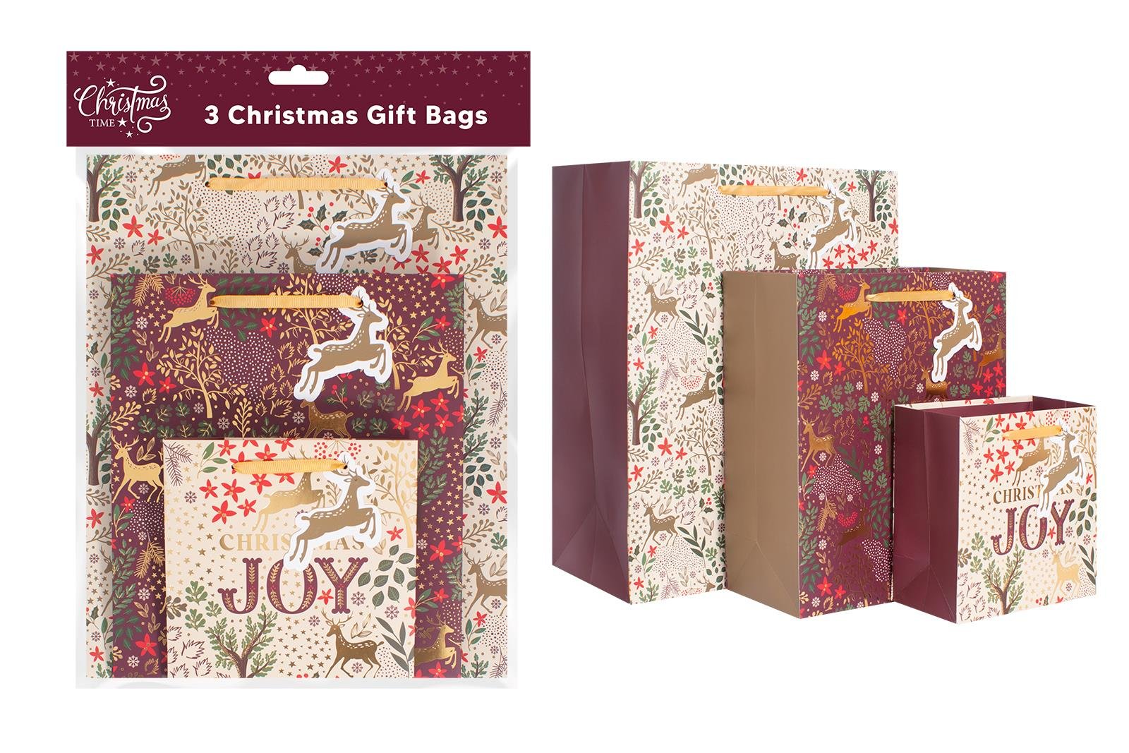 BURGUNDY JOY GIFT BAGS 3PK